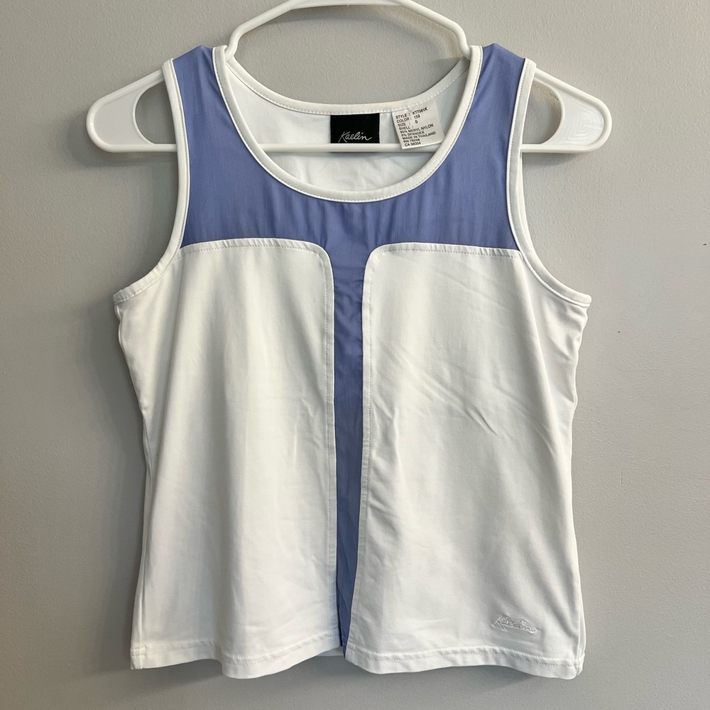 Kaelin Tennis Tank Top White With Blue Mesh Sz S Preppy  Athleisure Classic Y2K